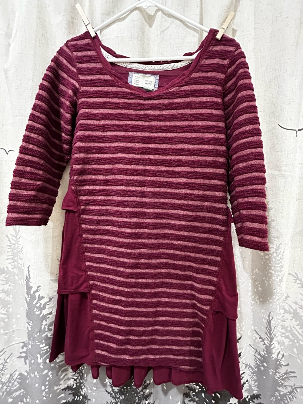 Anthropologie Maroon and Light Pink Striped Girls' Tunic Dress